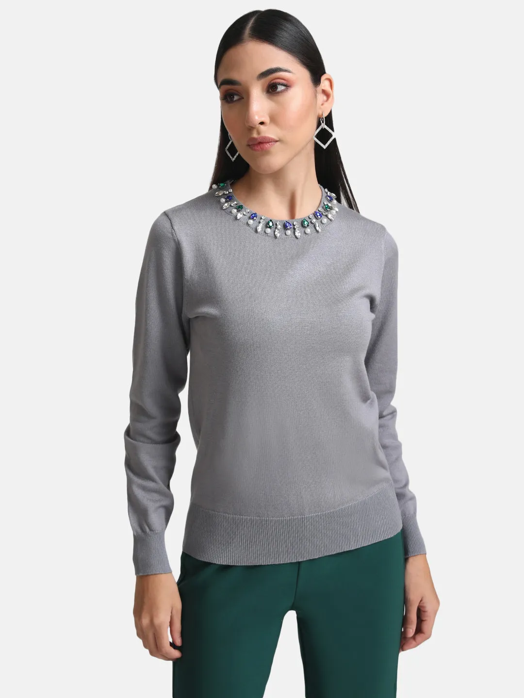 Embellished Neck Pullover