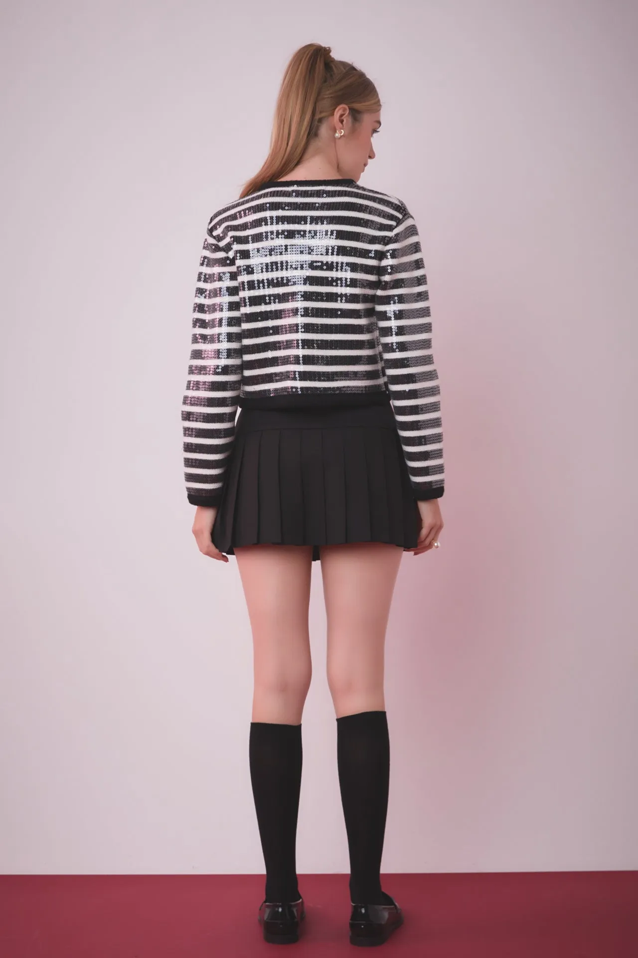 English Factory - Sequin Striped Knit Cardigan