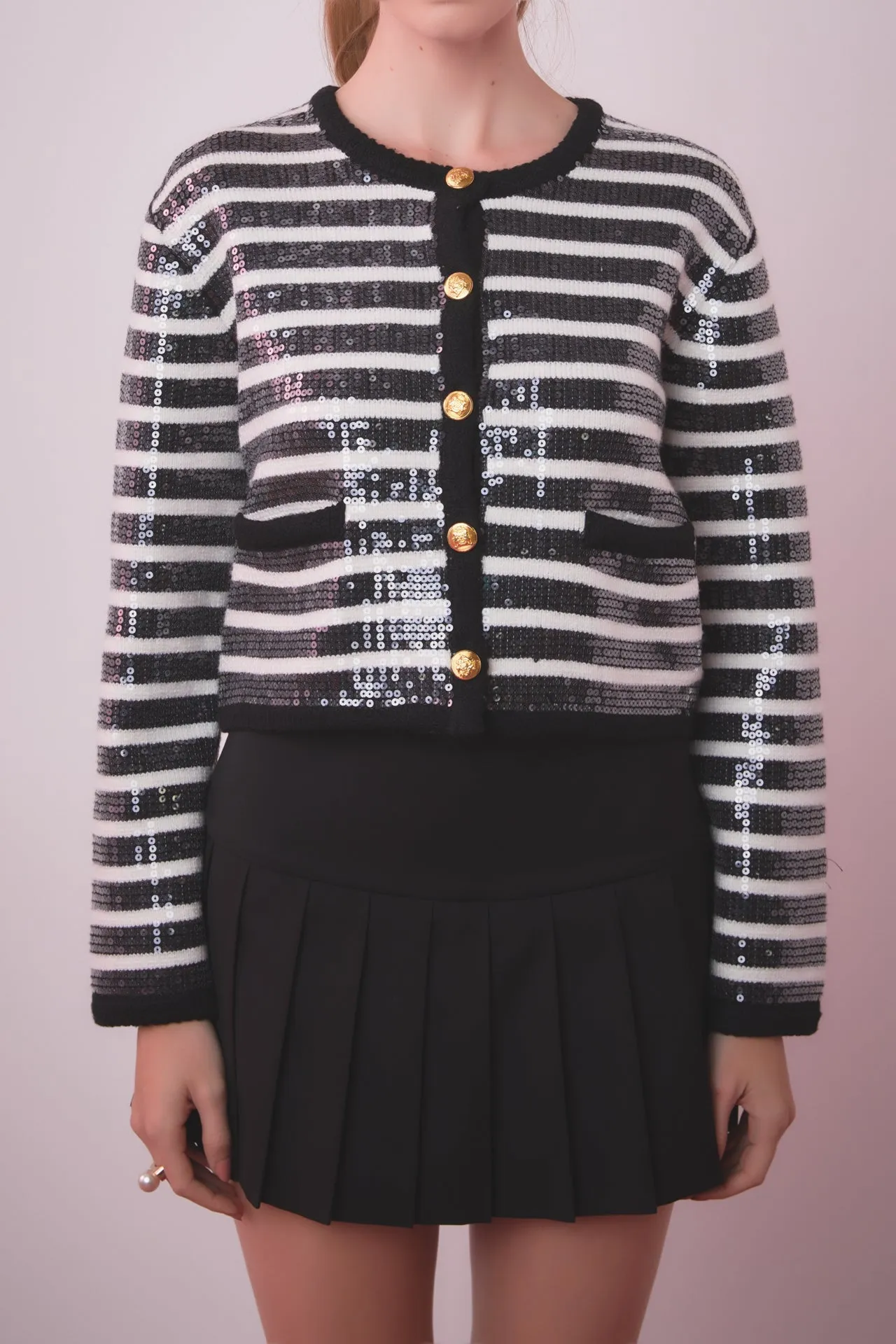 English Factory - Sequin Striped Knit Cardigan