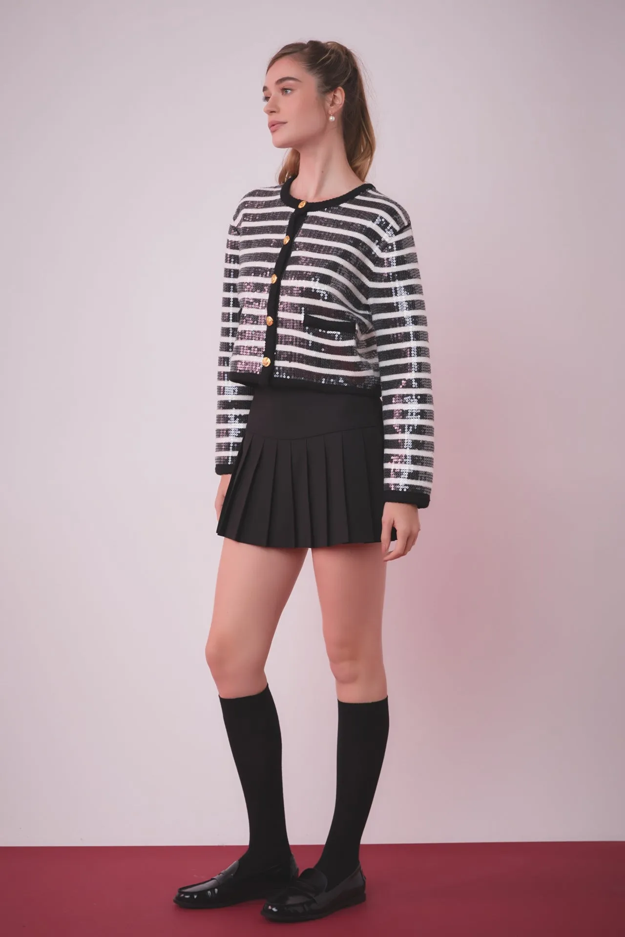 English Factory - Sequin Striped Knit Cardigan