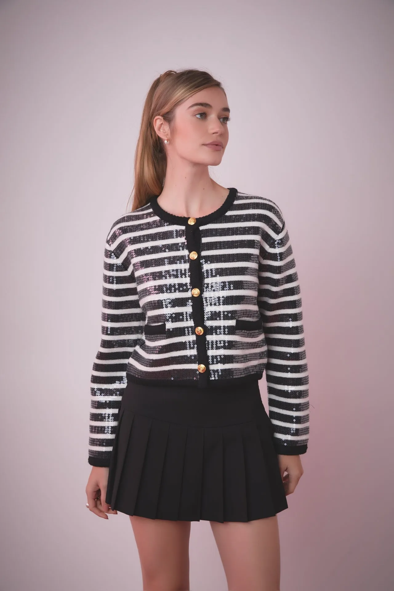 English Factory - Sequin Striped Knit Cardigan