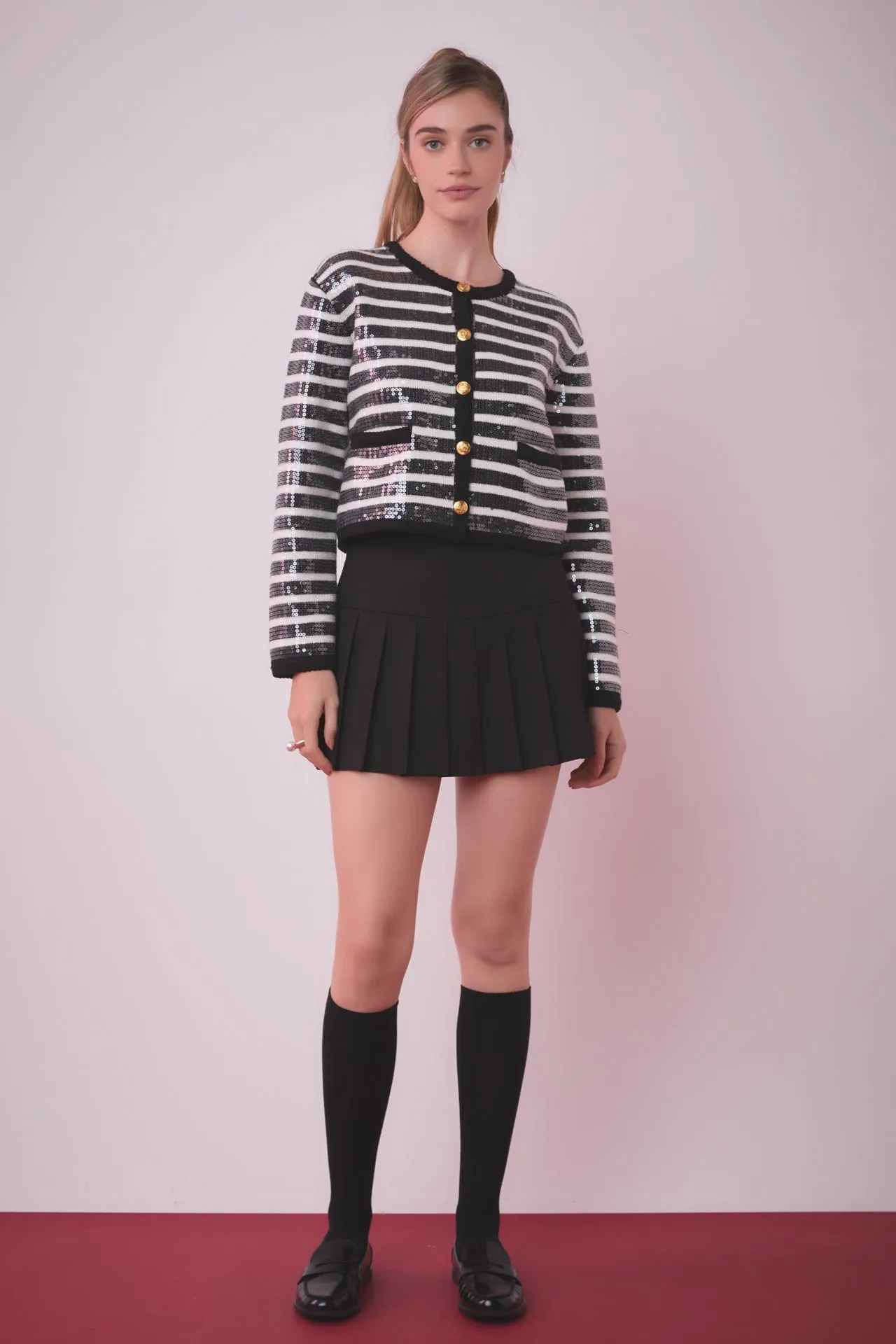 English Factory - Sequin Striped Knit Cardigan