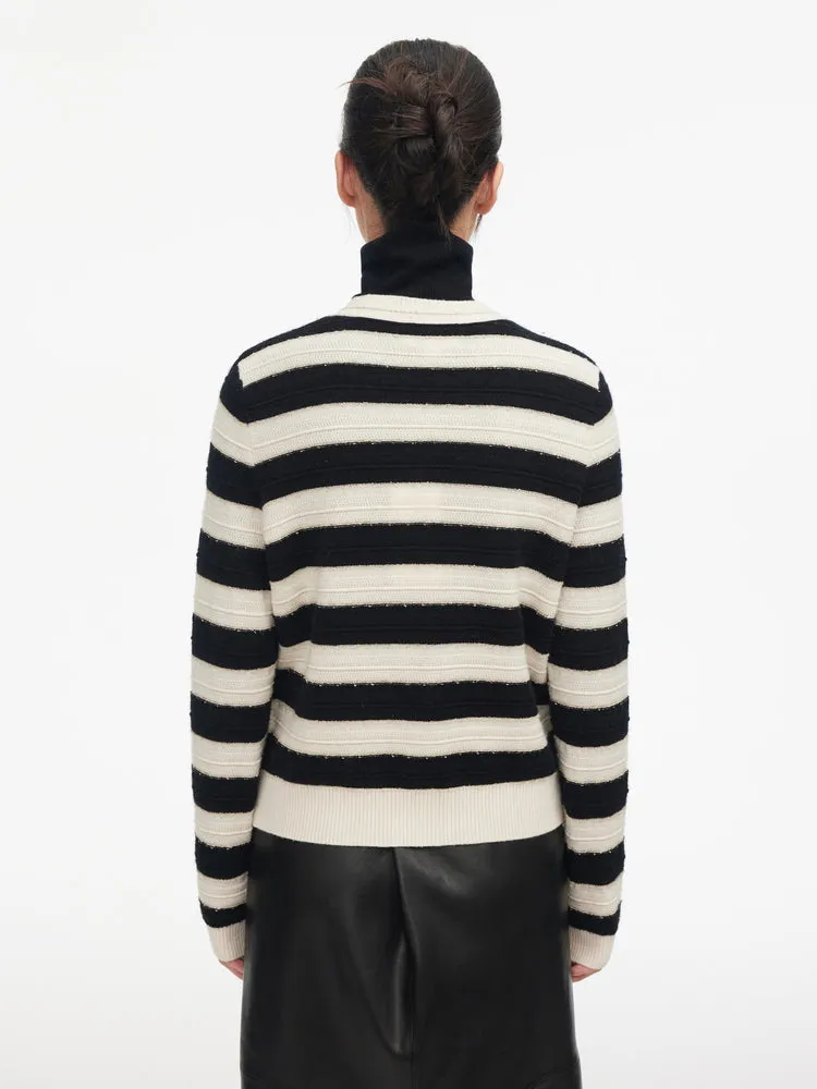 EP YAYING Striped Knitted Cardigan