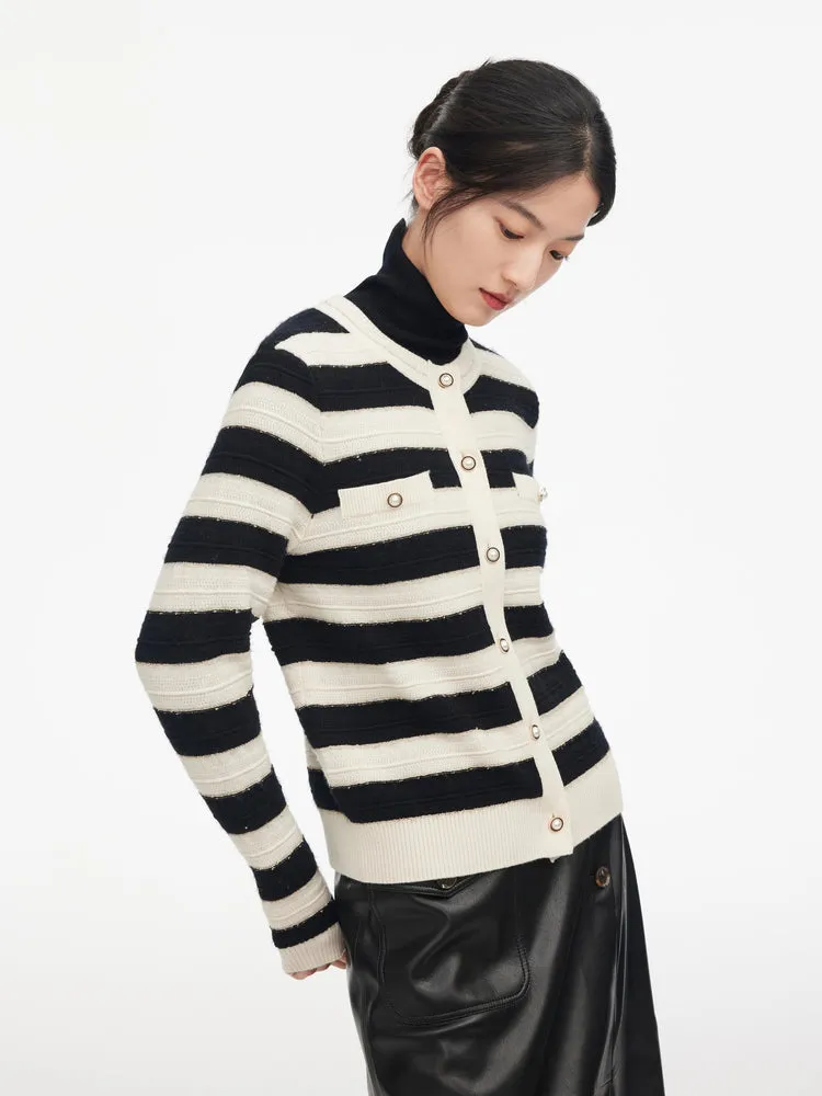 EP YAYING Striped Knitted Cardigan