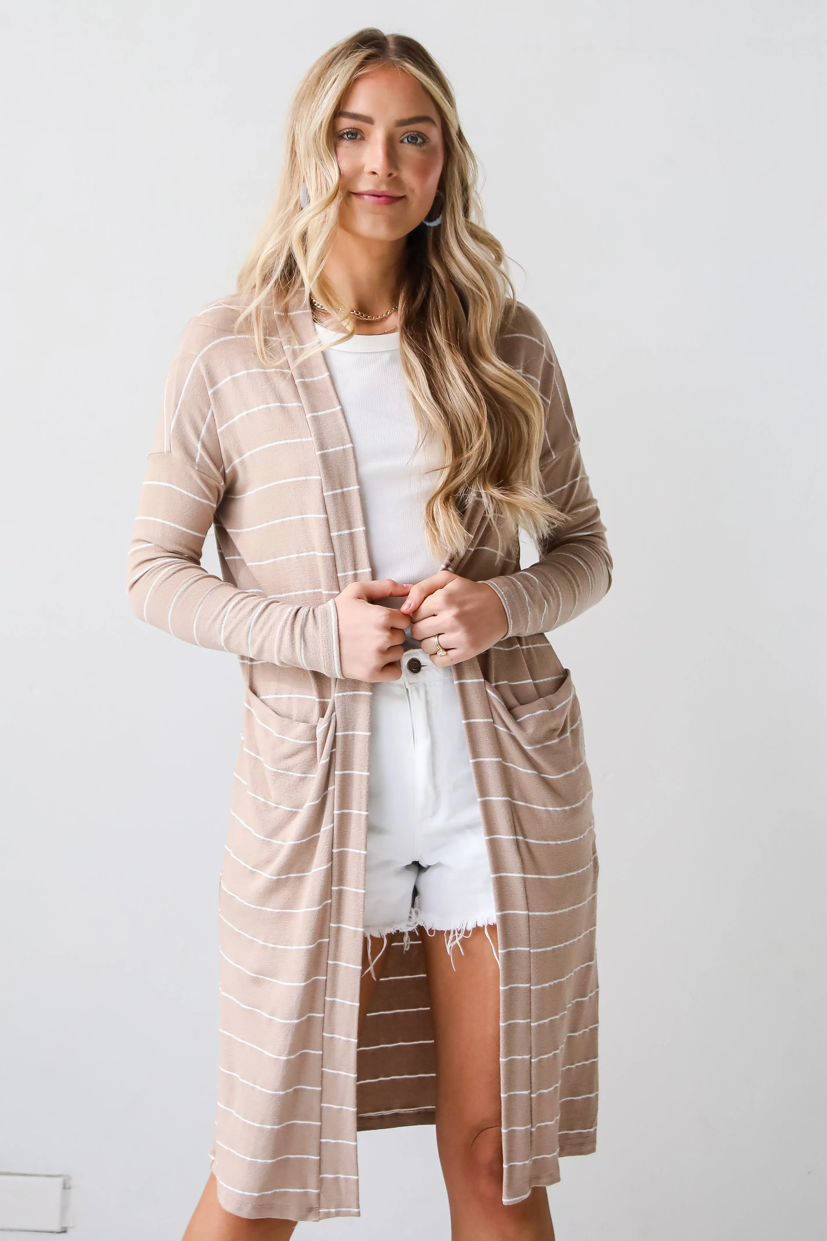 FINAL SALE - Piper Striped Longline Lightweight Knit Cardigan