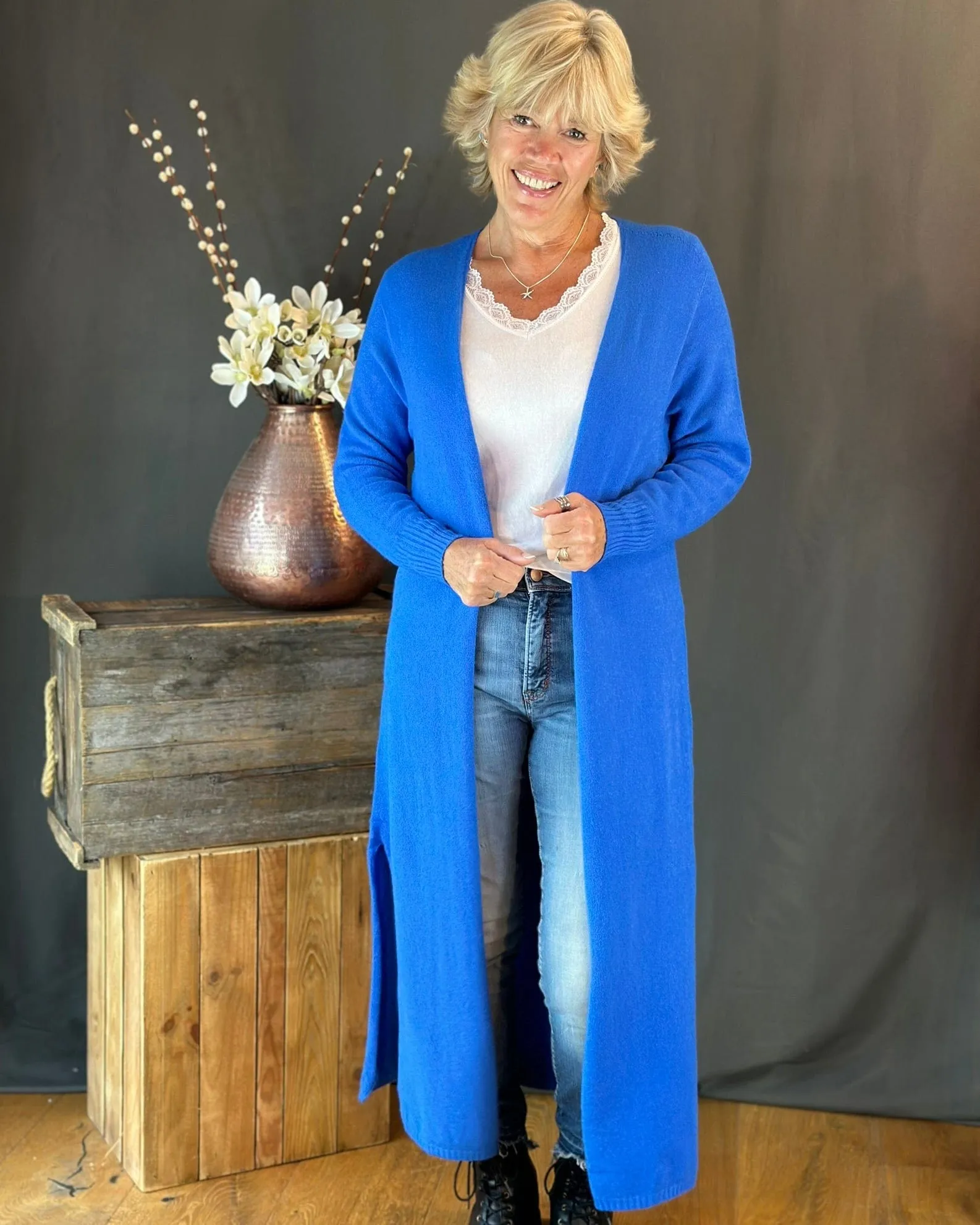 Fine Knit Long Cardigan - Cobalt Blue