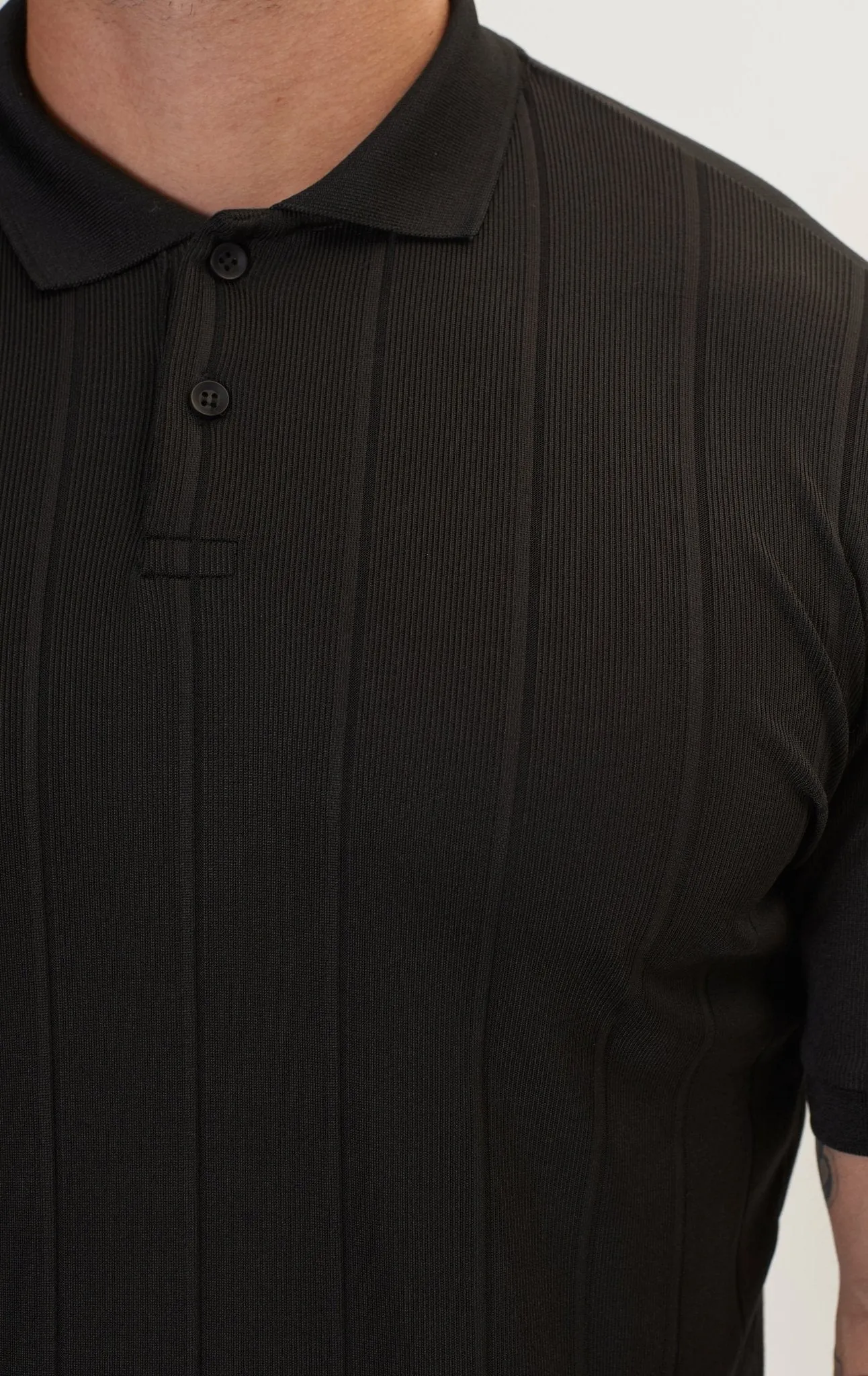 Fine Ribbed Polo Shirt - Black