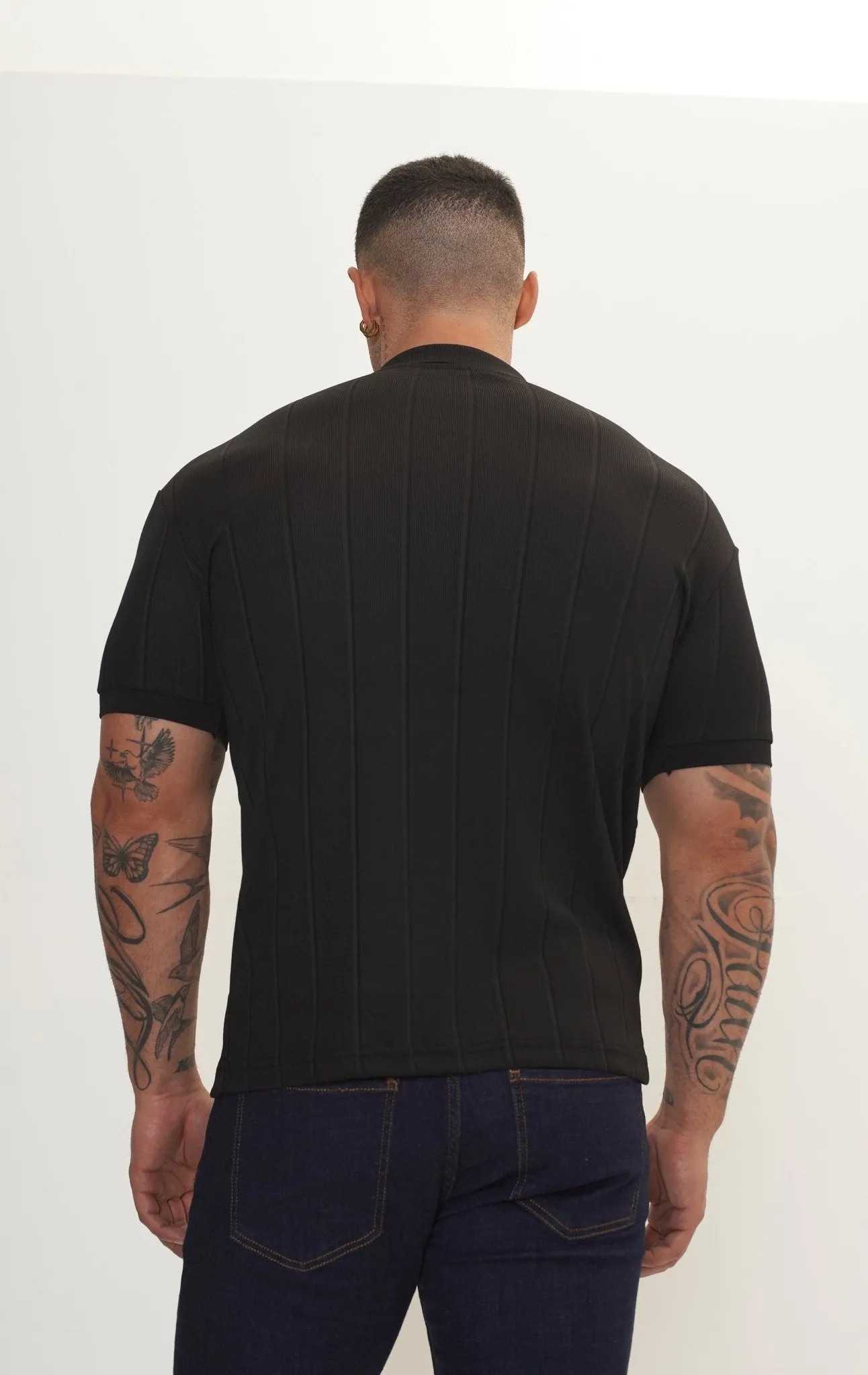 Fine Ribbed Polo Shirt - Black