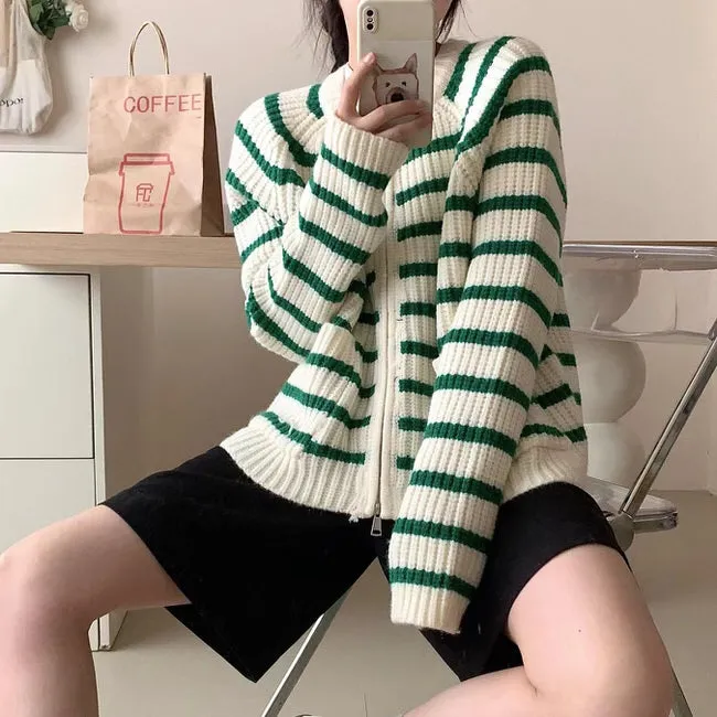 French Mood Striped Cardigan