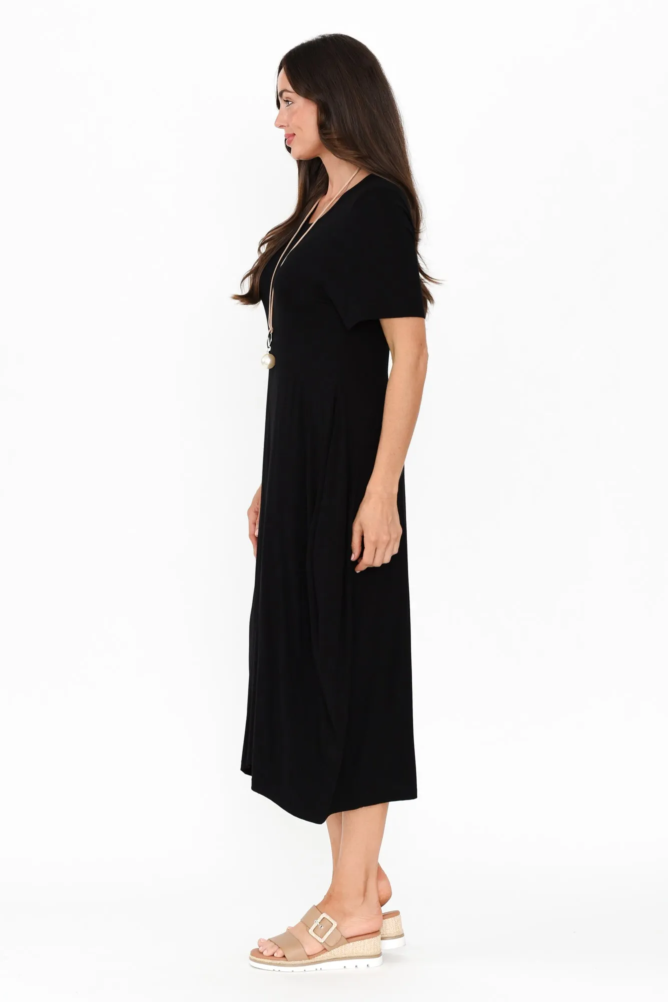 Glenda Black Short Sleeve Crescent Dress