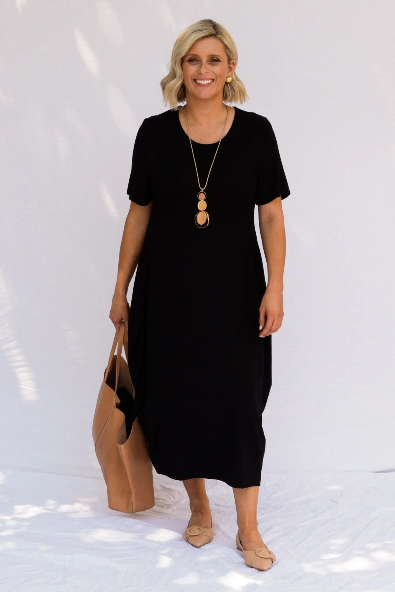 Glenda Black Short Sleeve Crescent Dress