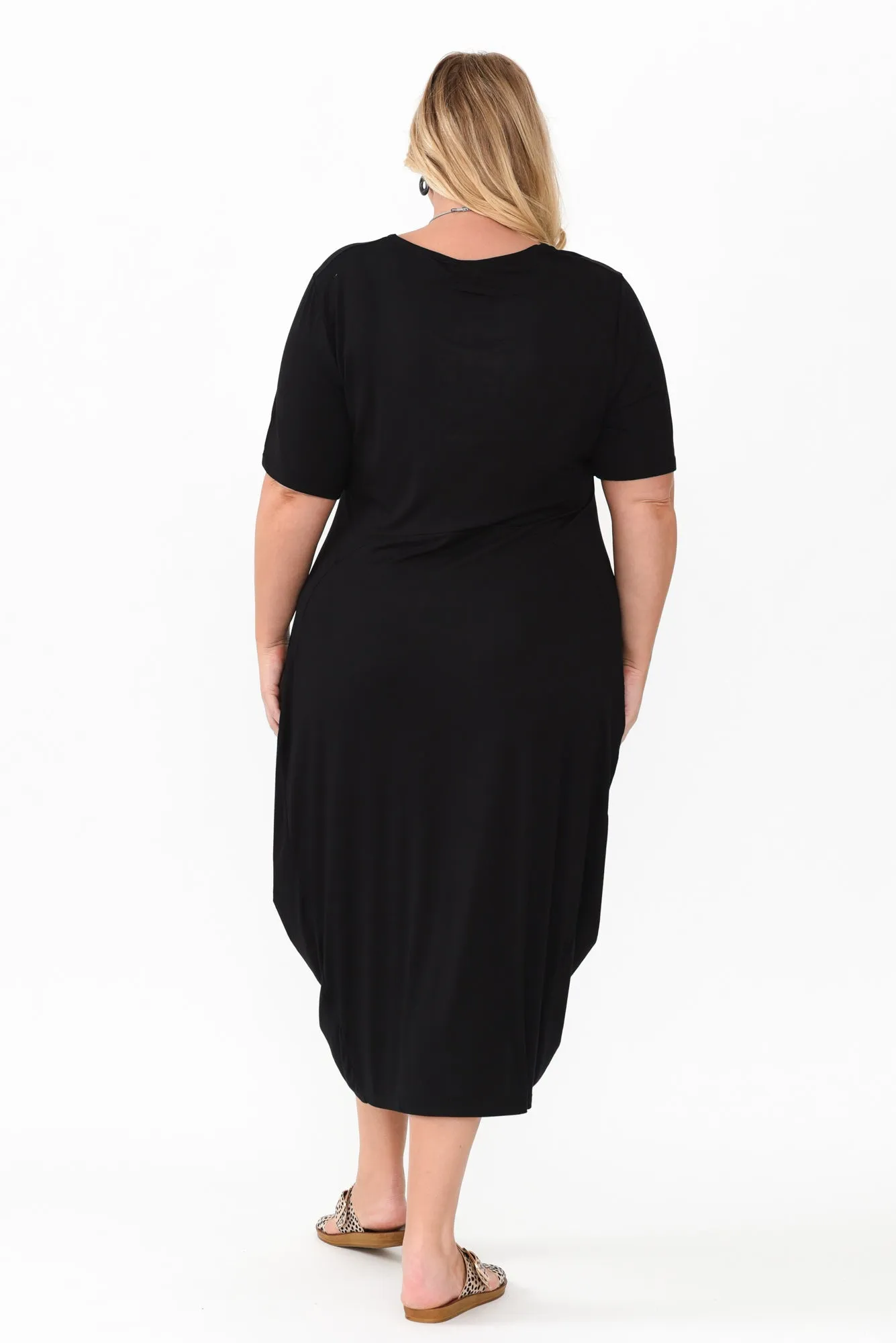 Glenda Black Short Sleeve Crescent Dress