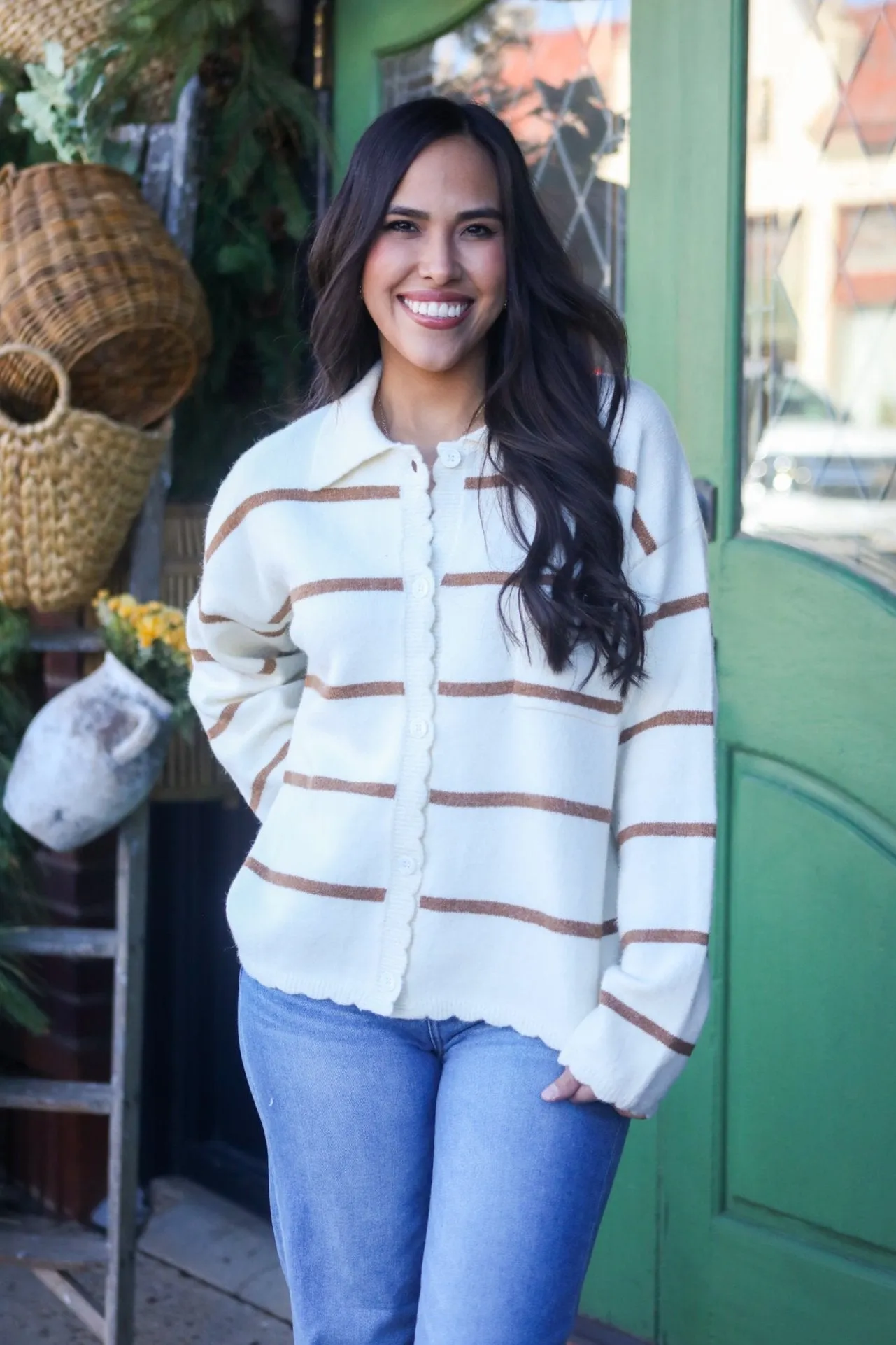 Glimpse Into Tomorrow Cream Striped Cardigan Sweater