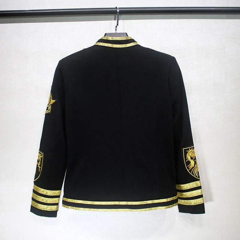 Gold Lines and Embroidery Badges Performer Style Men Black Blazer