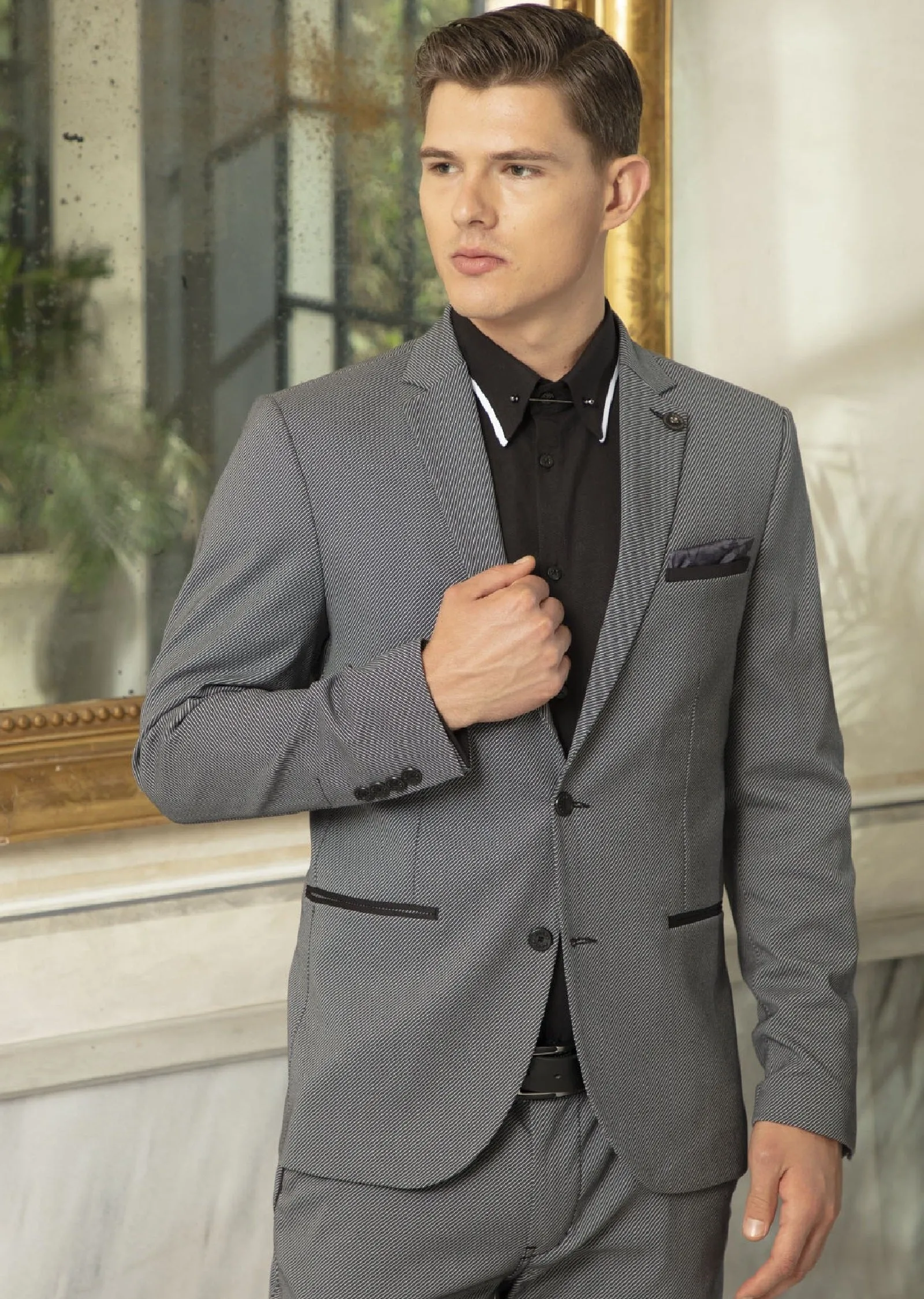 Gray Tonal Stretch Blazer