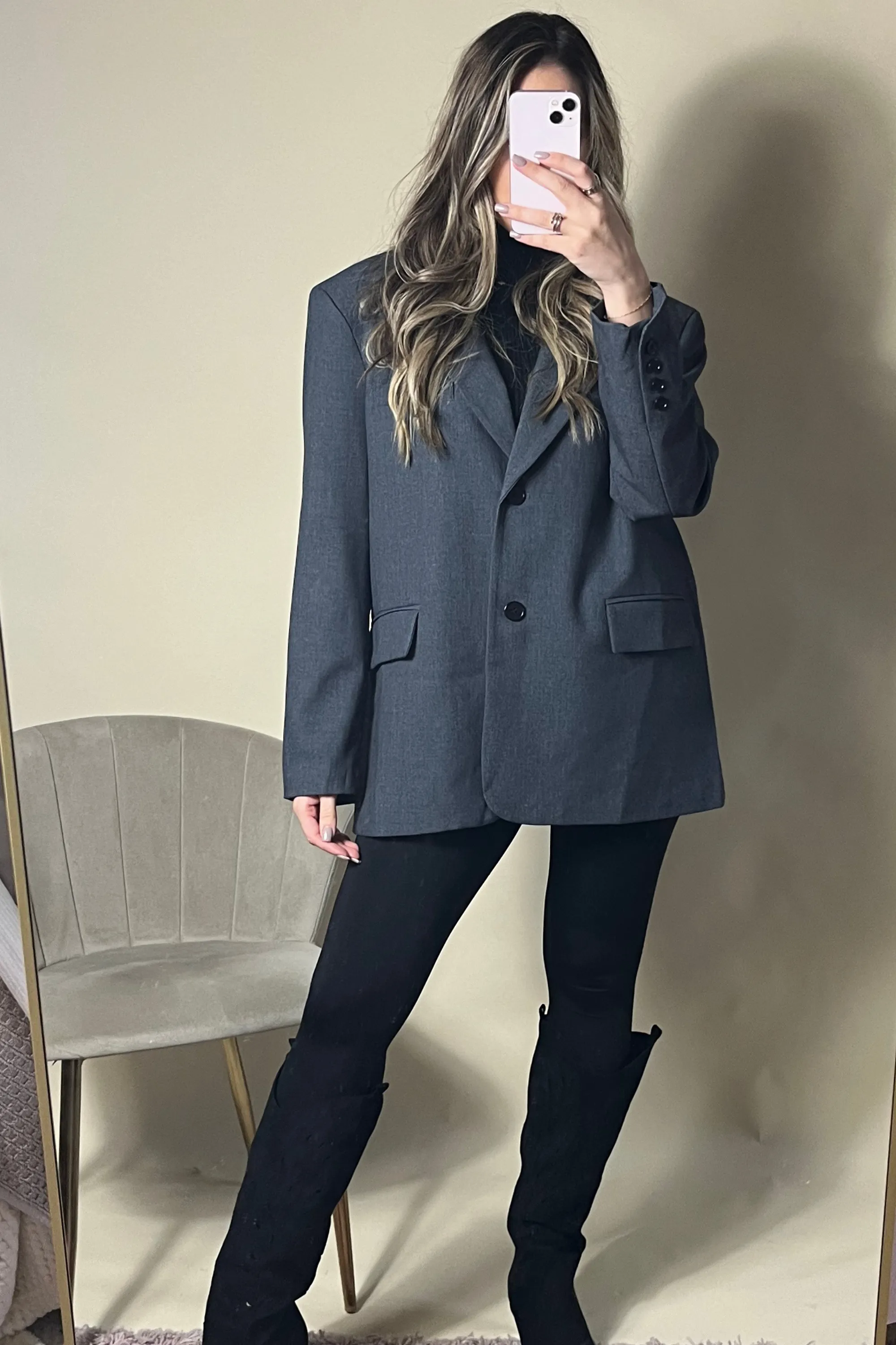 Grey Oversized Crossover Back Blazer