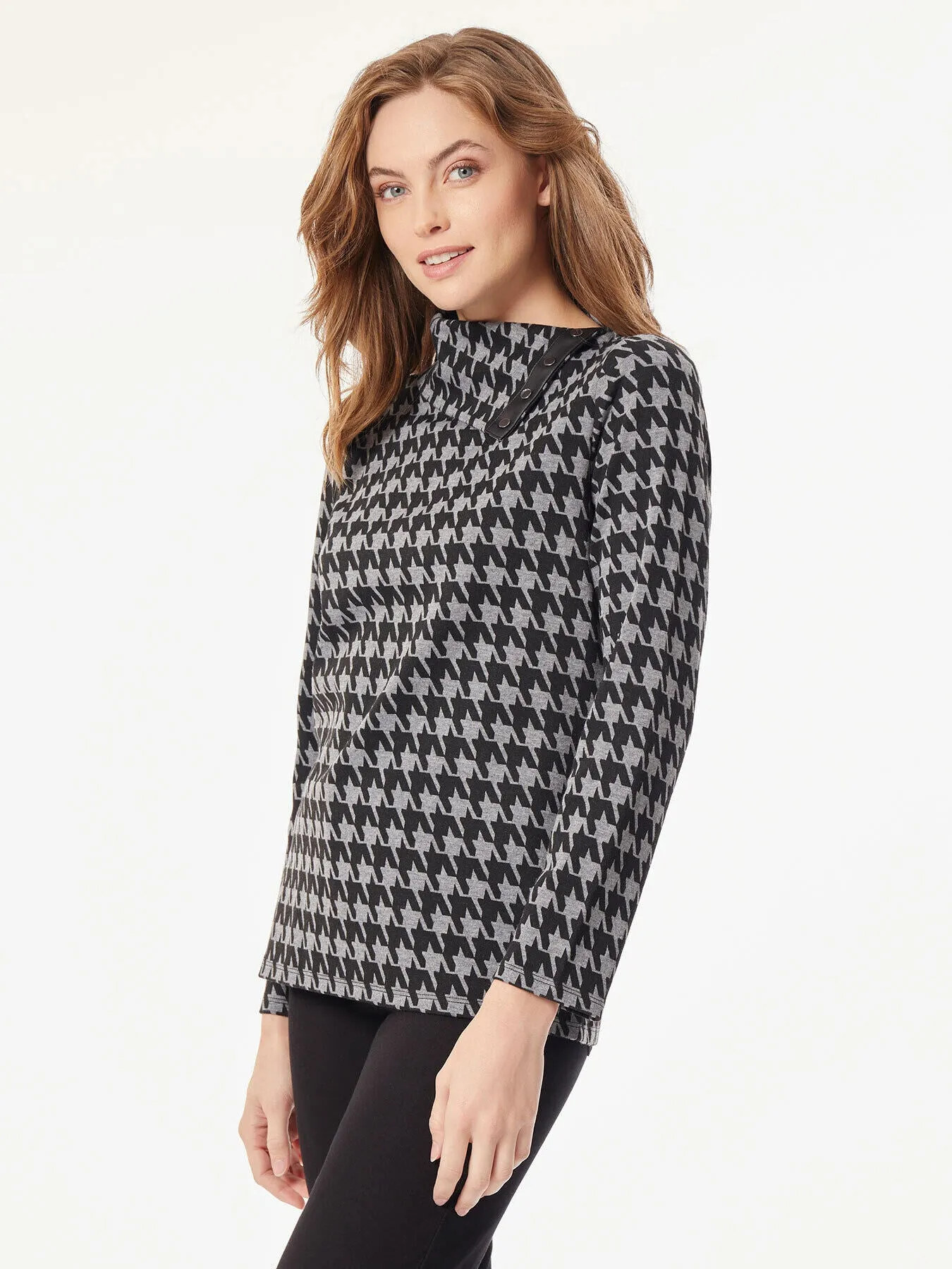 Houndstooth Asymmetrical Jacquard Tunic