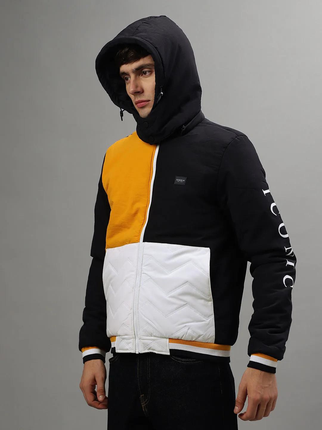 Iconic Men Colour blocked Full Sleeves Hooded Jacket