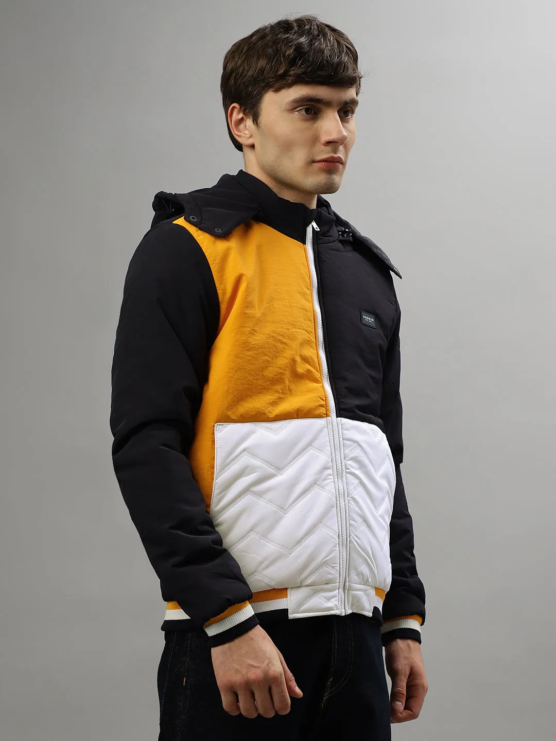 Iconic Men Colour blocked Full Sleeves Hooded Jacket