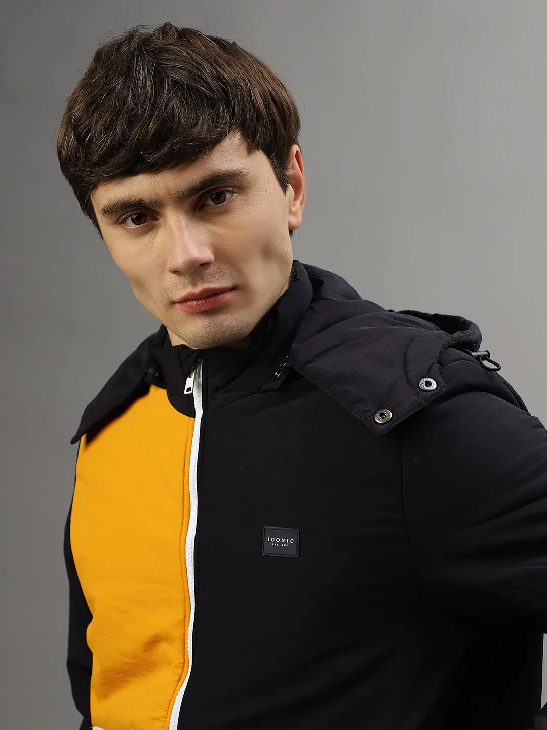 Iconic Men Colour blocked Full Sleeves Hooded Jacket