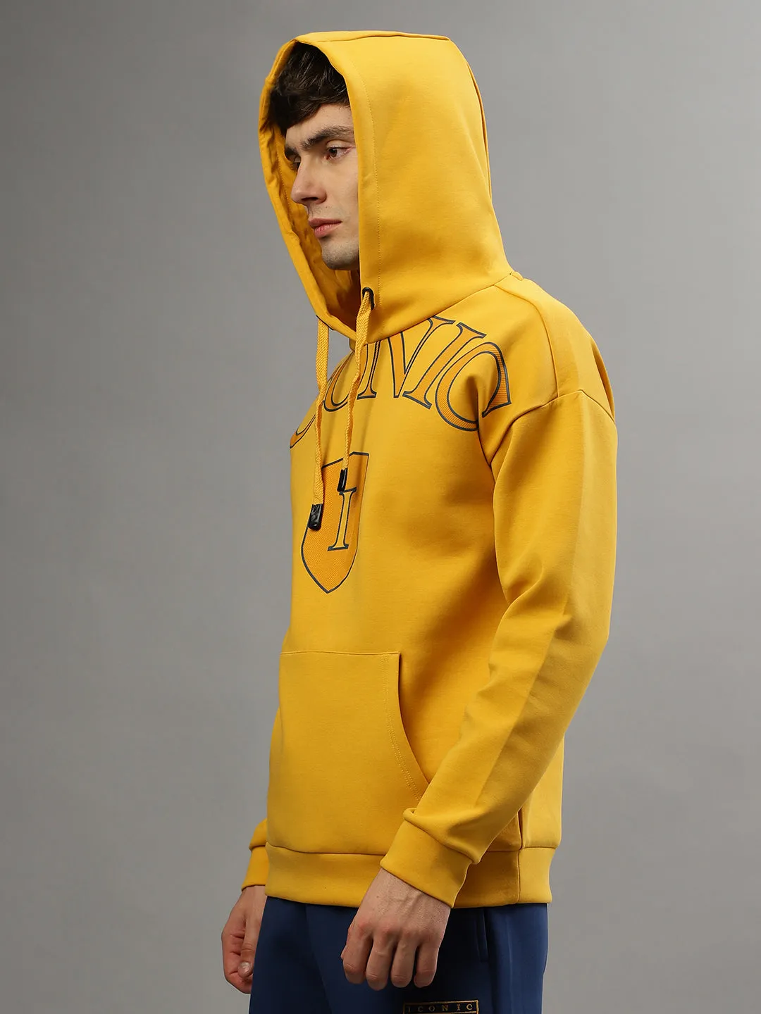 Iconic Men Mustard Solid Round Neck Full Sleeves Sweatshirt