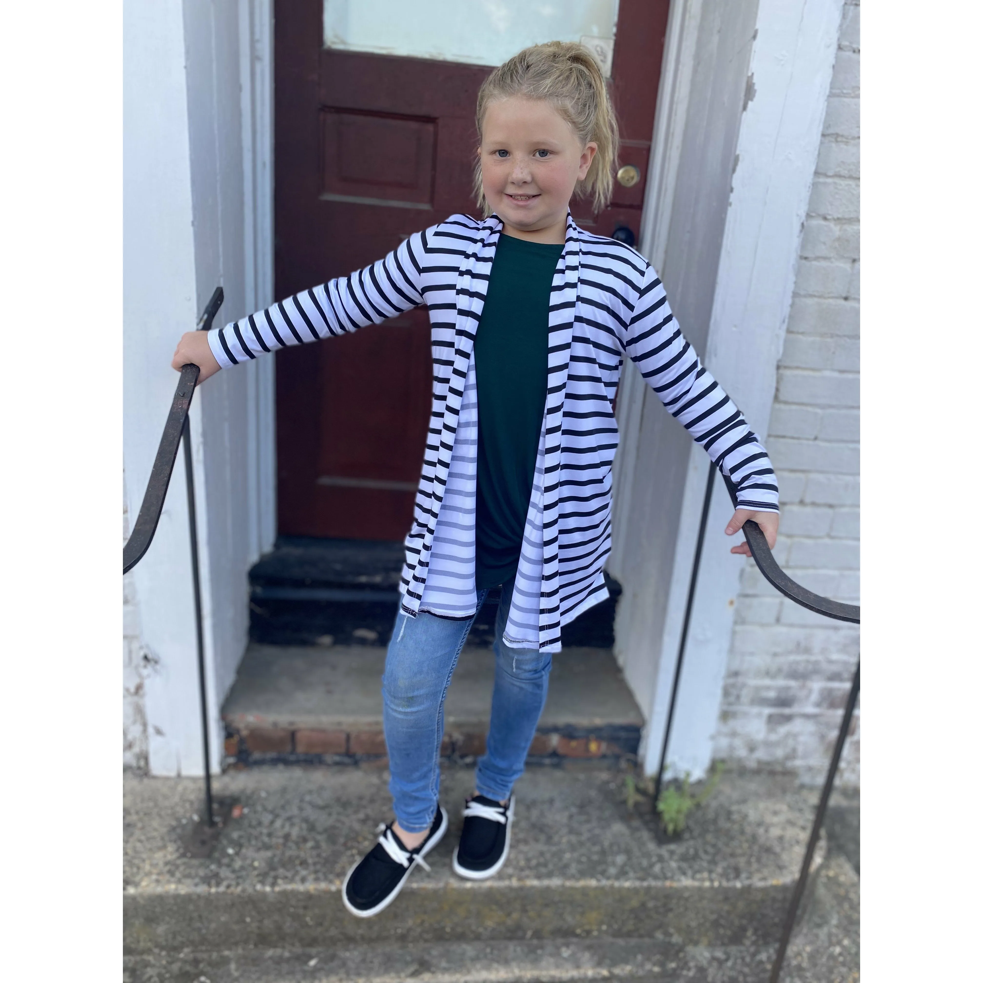 Ivory/Black Striped {{ LITTLE MISS }} Cardigan