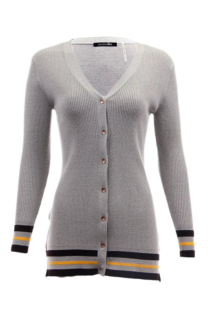 Knit Cardigan with Striped Trim