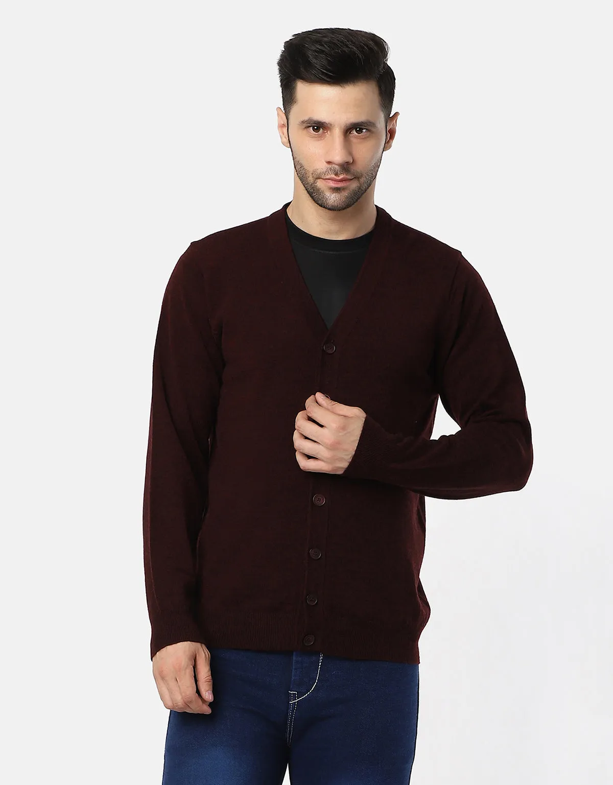 Knitted V-Neck Gents Pullover With Front Buttons