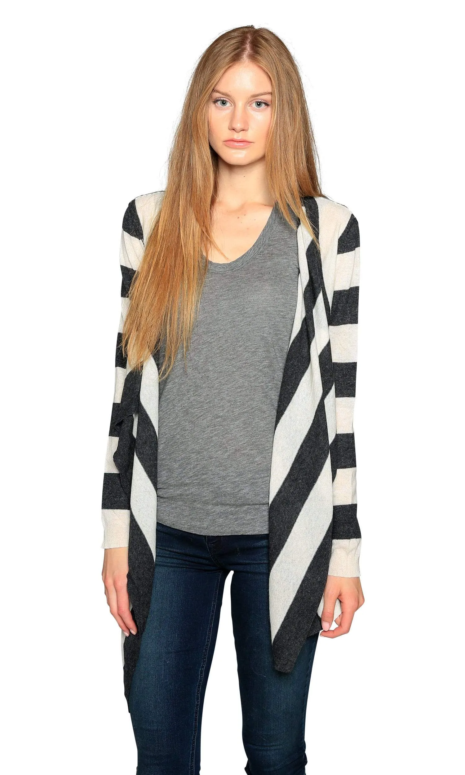 Knitwit Open Cardigan Lightweight Cashmere-Striped