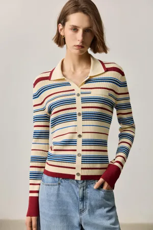 LILY Asymmetric Striped Knit Cardigan