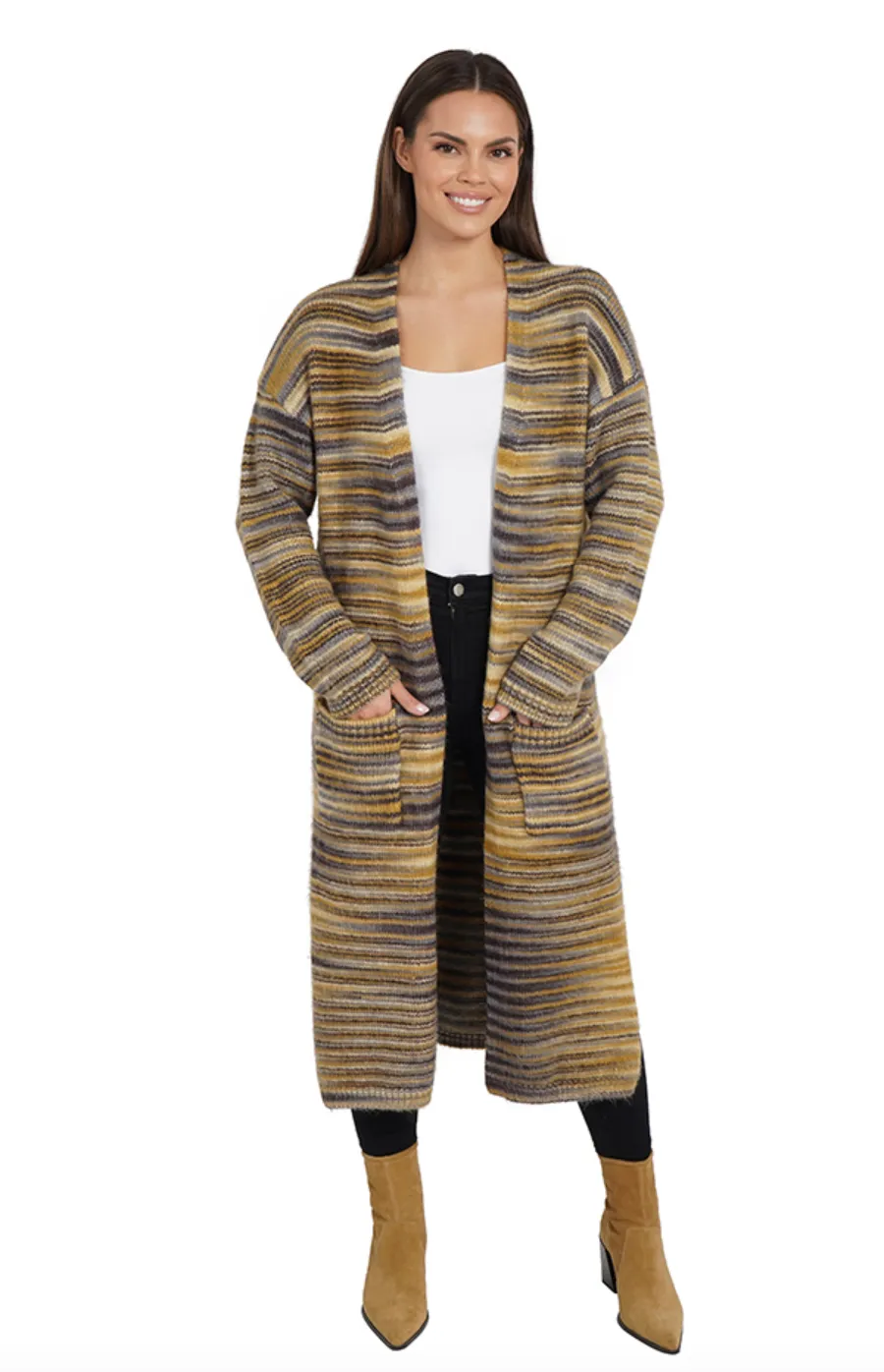 Long Cardigan - Camel Multi