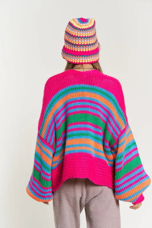 Love Potion Chunky Knit Multi-Striped Open Cardigan by Davi & Dani