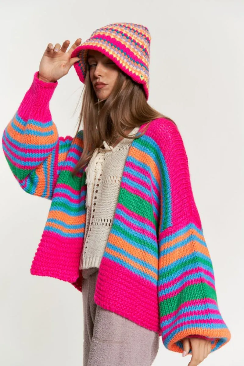 Love Potion Chunky Knit Multi-Striped Open Cardigan by Davi & Dani