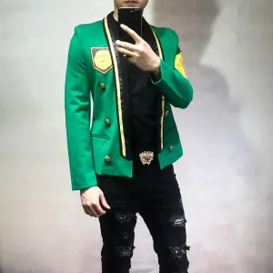 Luminous Green with Gold Badge Details Costume Style Men Blazer