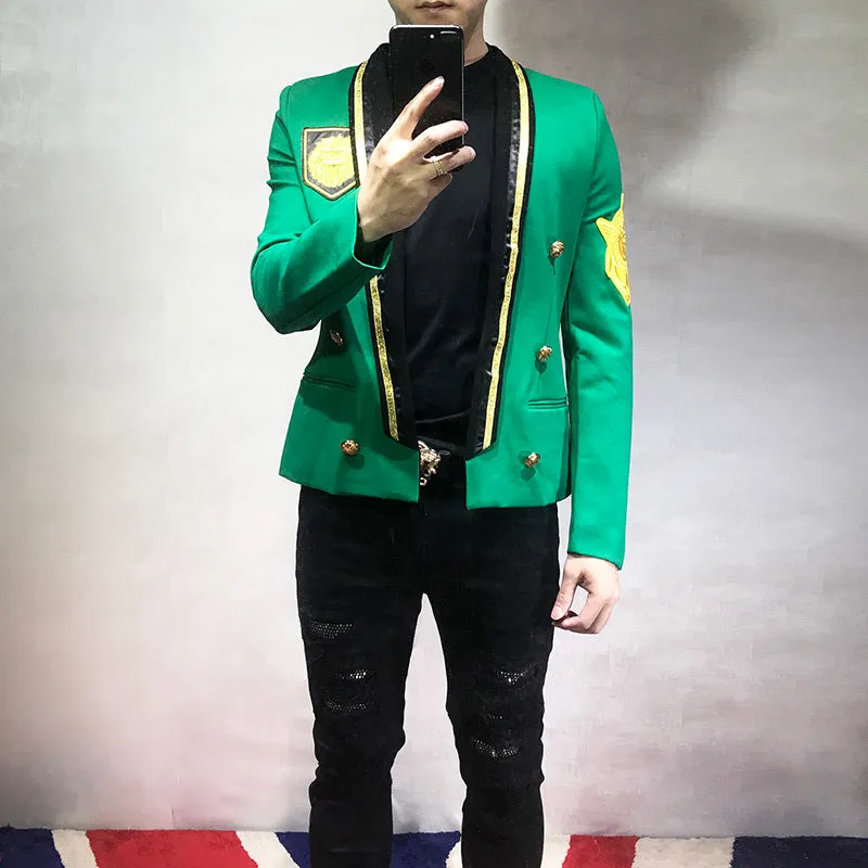 Luminous Green with Gold Badge Details Costume Style Men Blazer