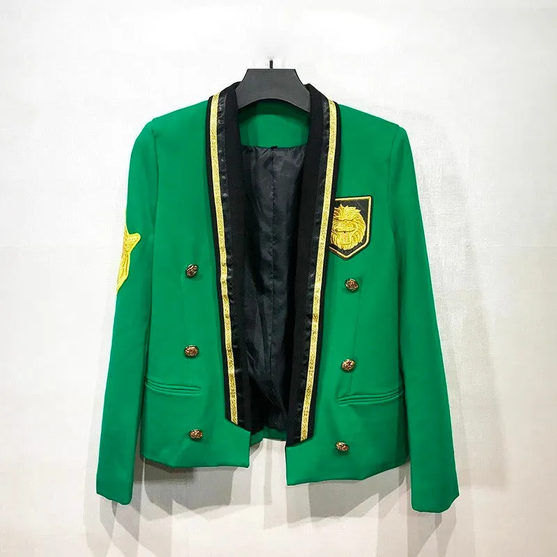 Luminous Green with Gold Badge Details Costume Style Men Blazer