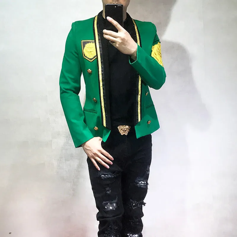 Luminous Green with Gold Badge Details Costume Style Men Blazer