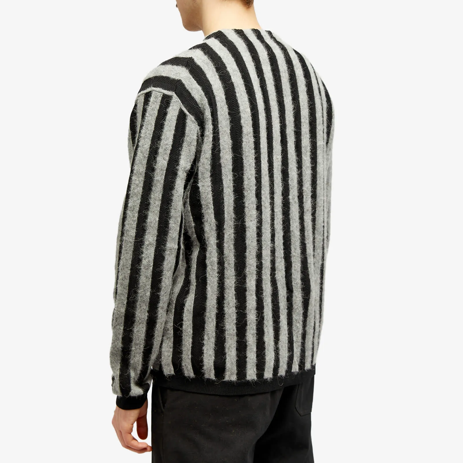 Maison Kitsune Flag Logo Intarsia Stripe Cardigan, Black & Stone