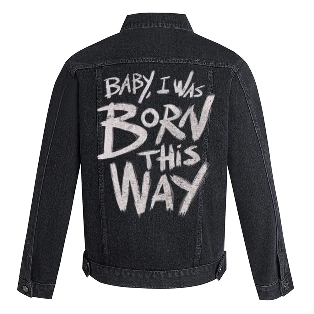 Mens I WAS BROKEN THIS WAY Graphic Button Up Denim Jacket