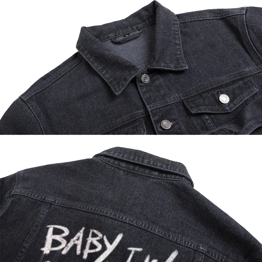 Mens I WAS BROKEN THIS WAY Graphic Button Up Denim Jacket