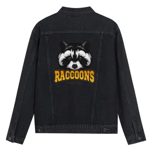 Mens Vintage Cartoon Prints RACCOONS SPORT TEAM Denim Jacket