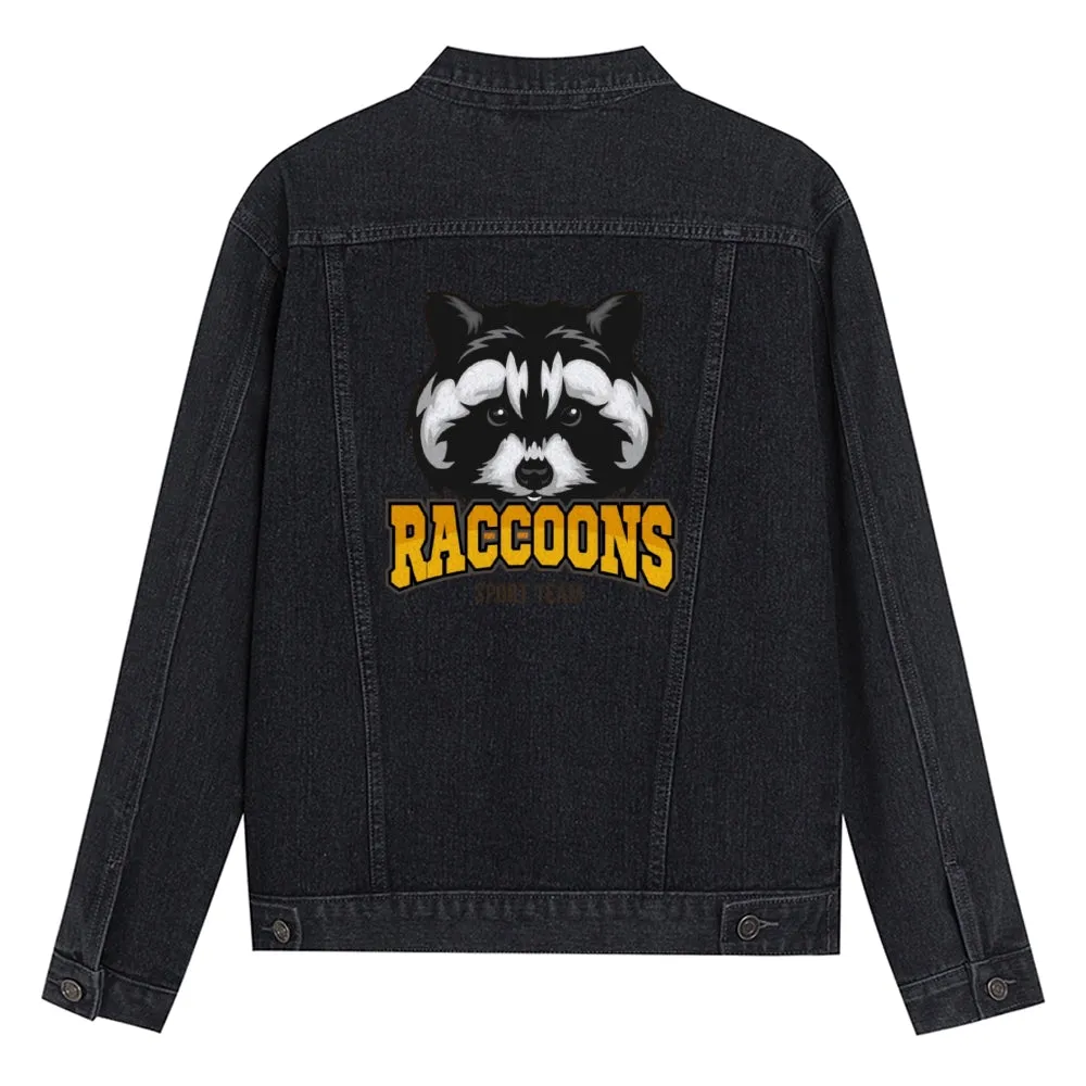 Mens Vintage Cartoon Prints RACCOONS SPORT TEAM Denim Jacket