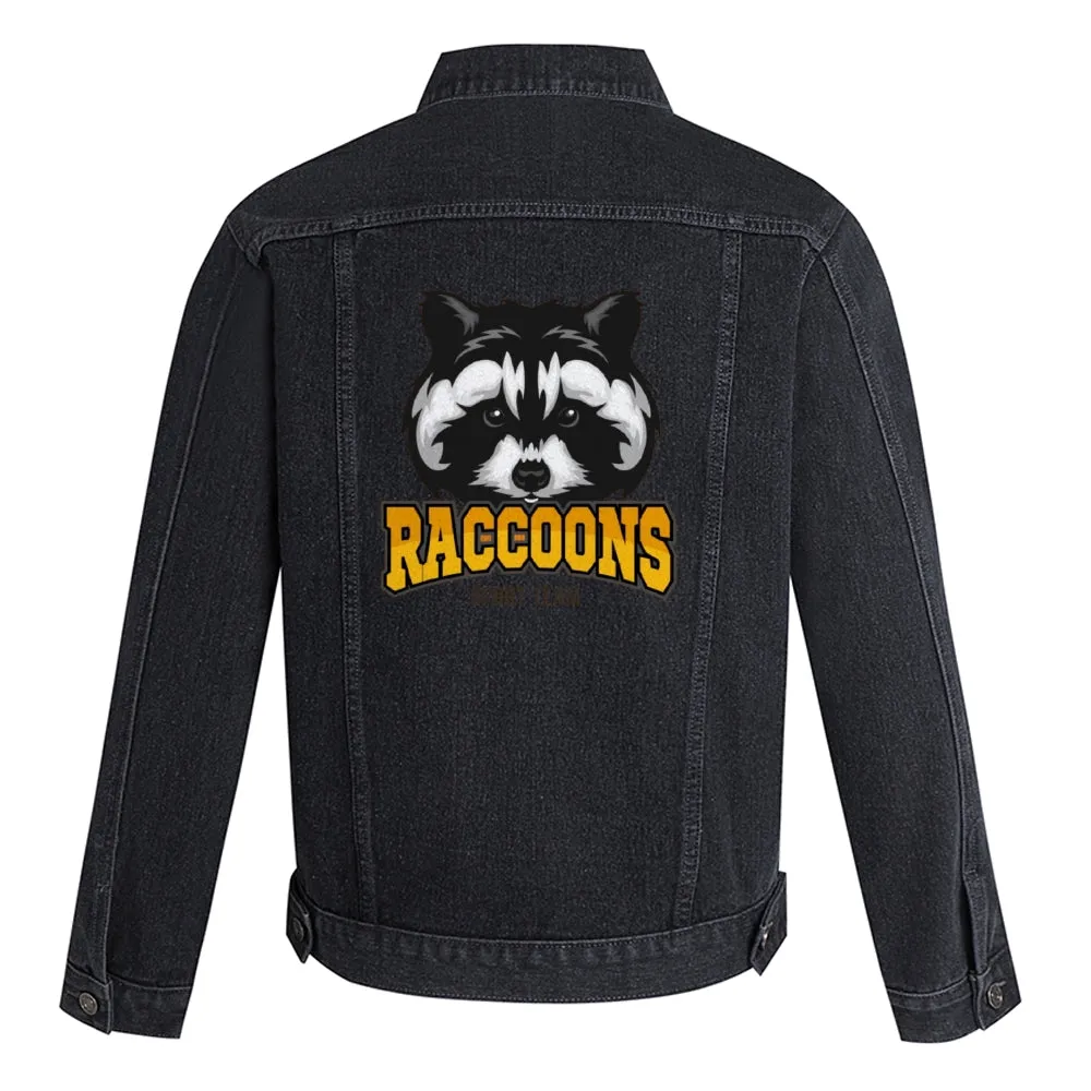 Mens Vintage Cartoon Prints RACCOONS SPORT TEAM Denim Jacket