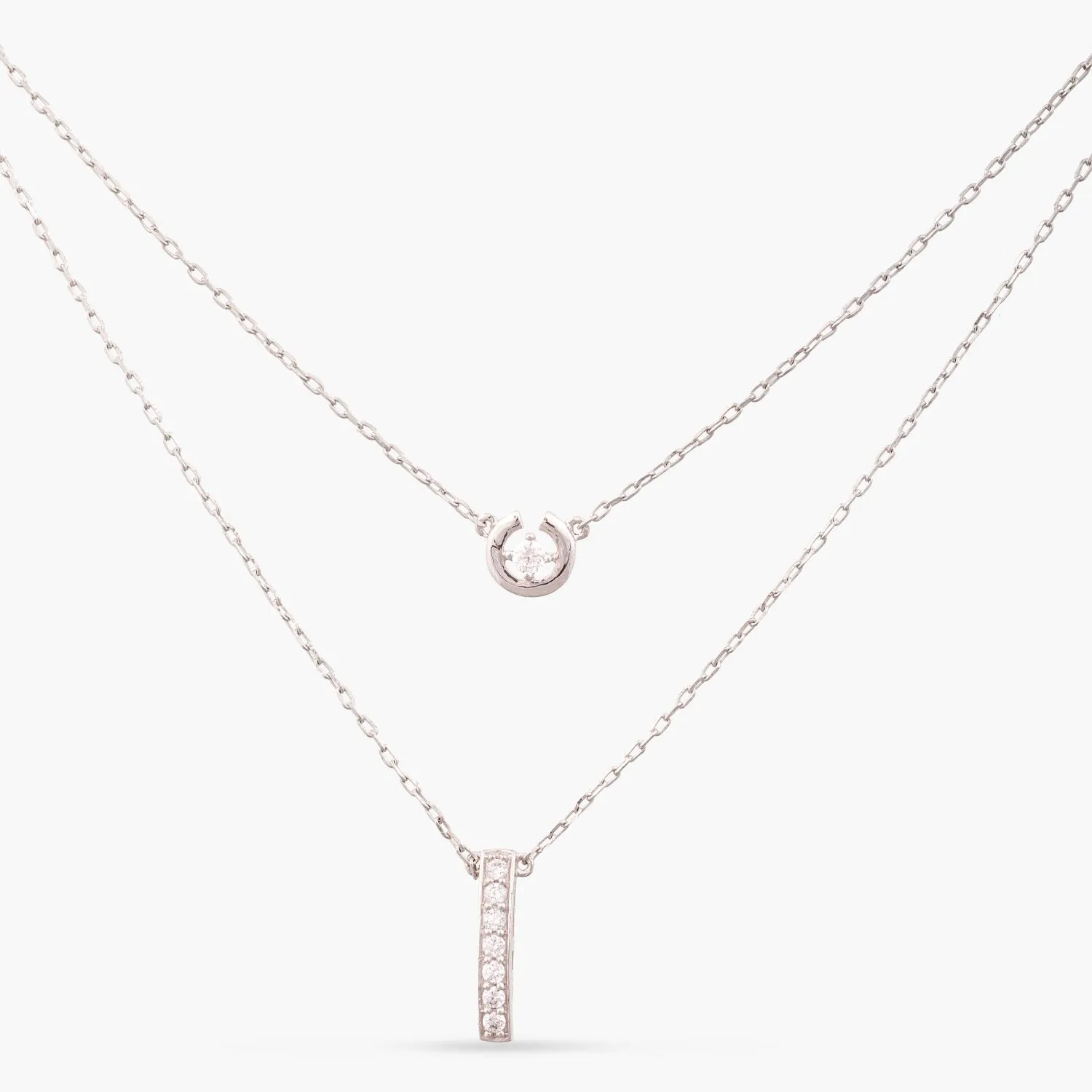 Nakshatra CZ Two Layers Silver Necklace