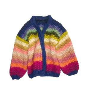 Pre Order:  Handmade Rainbow Striped Crocheted Thick Cardigan