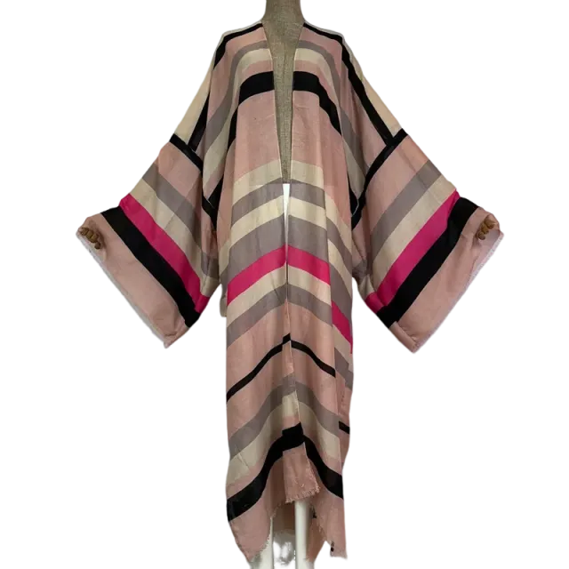 Pre Order: Warm Striped Maxi Kimono Cardigan - WINI