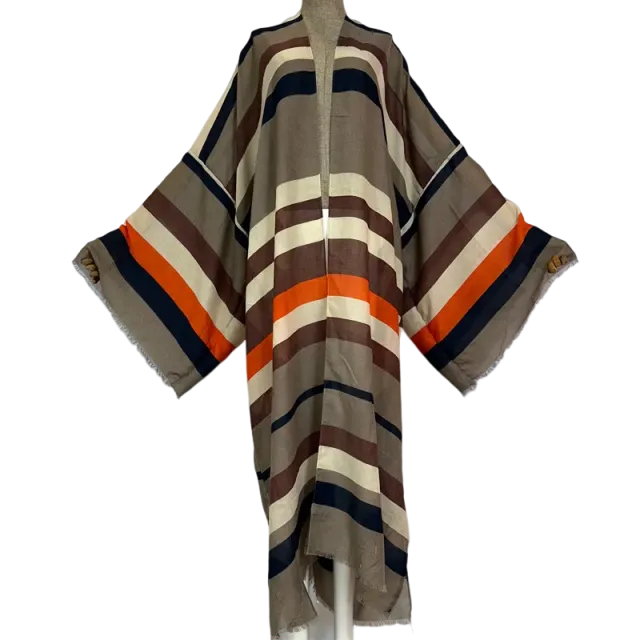 Pre Order: Warm Striped Maxi Kimono Cardigan - WINI