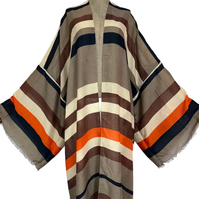 Pre Order: Warm Striped Maxi Kimono Cardigan - WINI