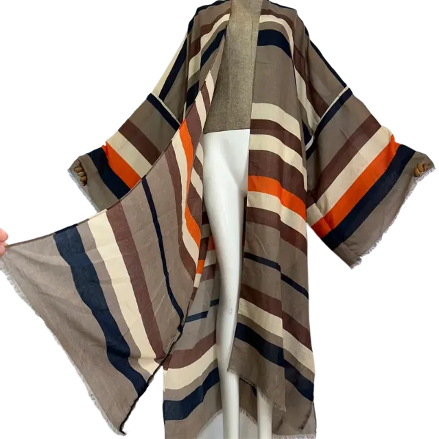 Pre Order: Warm Striped Maxi Kimono Cardigan - WINI