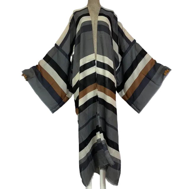 Pre Order: Warm Striped Maxi Kimono Cardigan - WINI